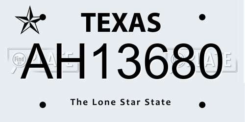 AH13680 Texas License Plate