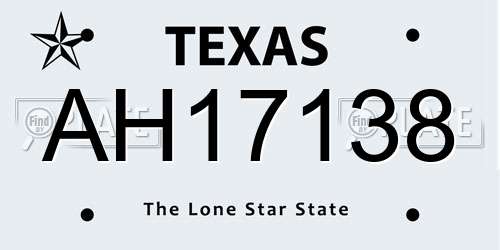 AH17138 Texas License Plate
