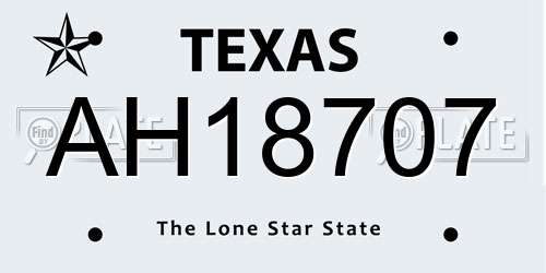 AH18707 Texas License Plate
