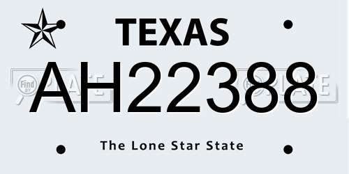AH22388 Texas License Plate