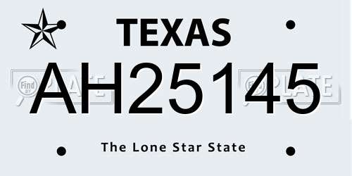 AH25145 Texas License Plate