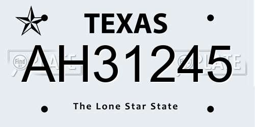 AH31245 Texas License Plate