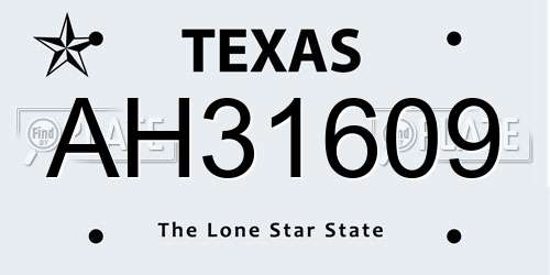 AH31609 Texas License Plate