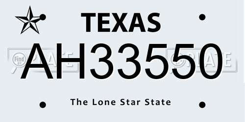 AH33550 Texas License Plate