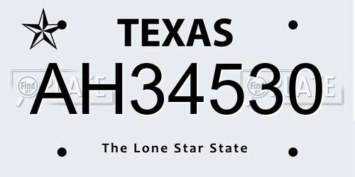AH34530 Texas License Plate