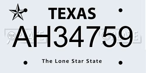 AH34759 Texas License Plate