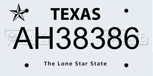 AH38386 Texas License Plate