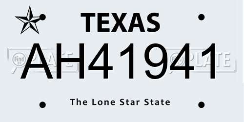 AH41941 Texas License Plate