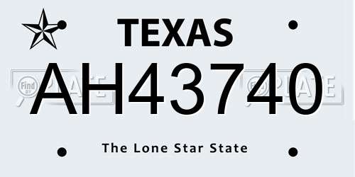 AH43740 Texas License Plate