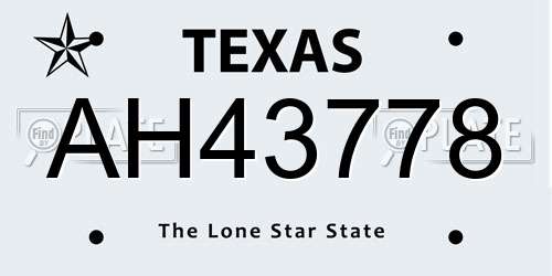 AH43778 Texas License Plate