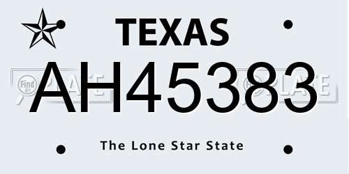 AH45383 Texas License Plate