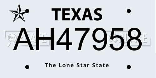 AH47958 Texas License Plate