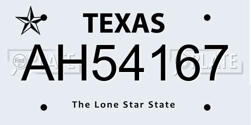 AH54167 Texas License Plate