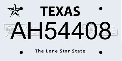 AH54408 Texas License Plate