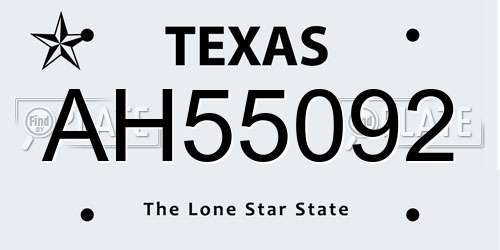 AH55092 Texas License Plate