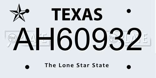 AH60932 Texas License Plate