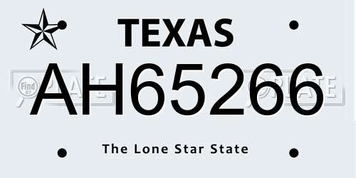 AH65266 Texas License Plate