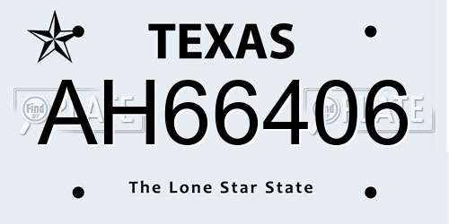 AH66406 Texas License Plate