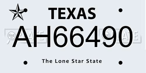AH66490 Texas License Plate