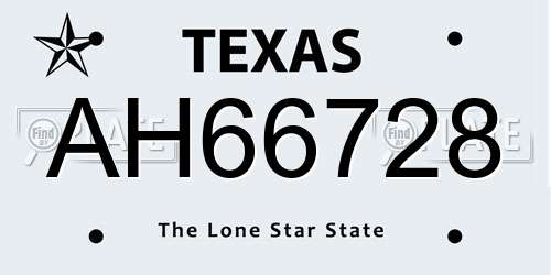 AH66728 Texas License Plate