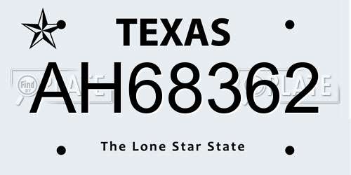 AH68362 Texas License Plate