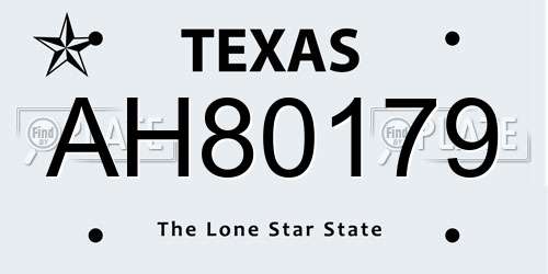 AH80179 Texas License Plate