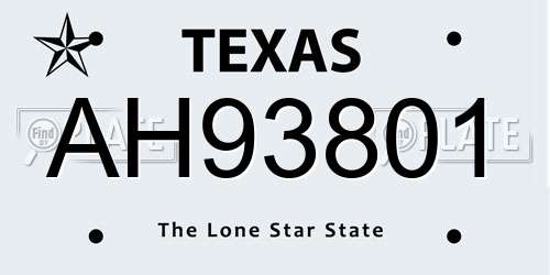 AH93801 Texas License Plate