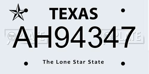 AH94347 Texas License Plate