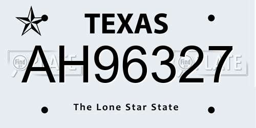 AH96327 Texas License Plate
