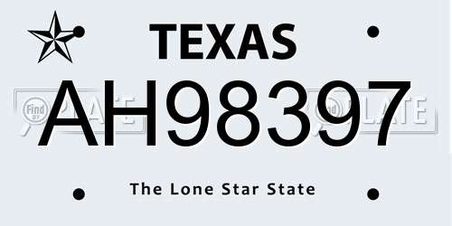AH98397 Texas License Plate