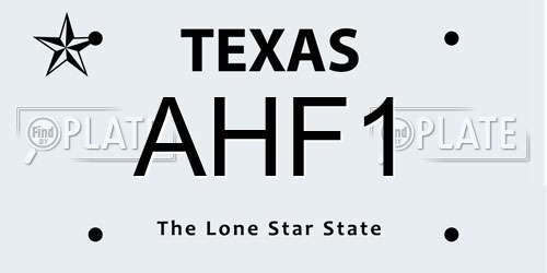 AHF1 Texas License Plate