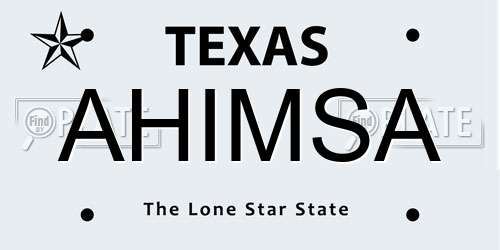 AHIMSA Texas License Plate