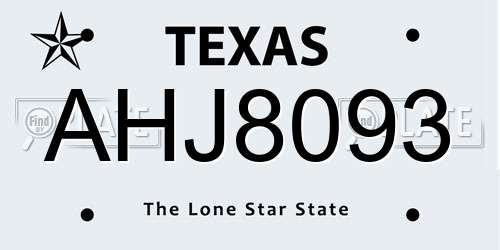 AHJ8093 Texas License Plate