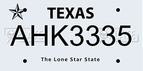 AHK3335 Texas License Plate