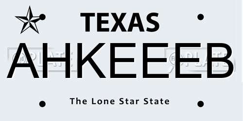 AHKEEEB Texas License Plate