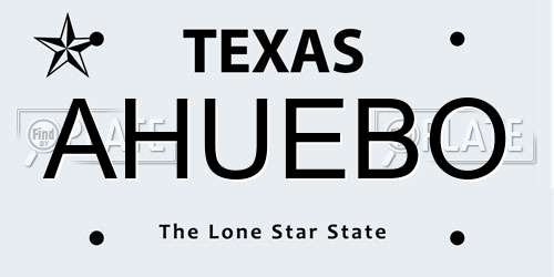 AHUEBO Texas License Plate