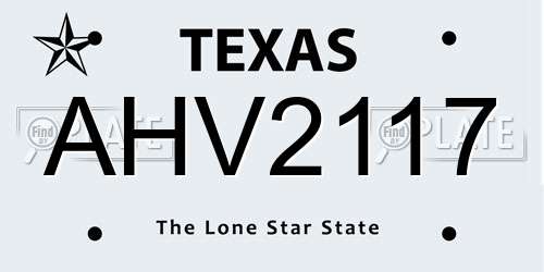 AHV2117 Texas License Plate