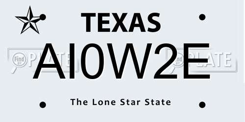 AI0W2E Texas License Plate