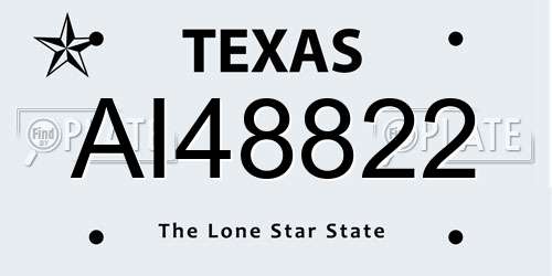 AI48822 Texas License Plate