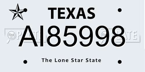 AI85998 Texas License Plate