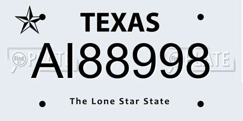 AI88998 Texas License Plate