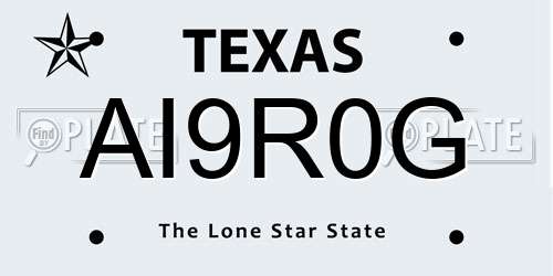 AI9R0G Texas License Plate