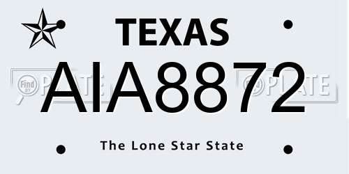 AIA8872 Texas License Plate