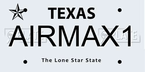 AIRMAX1 Texas License Plate