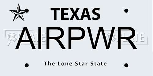 AIRPWR Texas License Plate