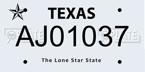 AJ01037 Texas License Plate
