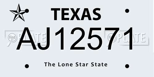 AJ12571 Texas License Plate