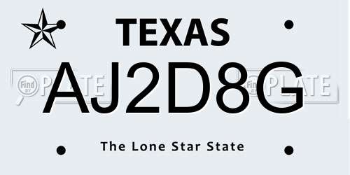 AJ2D8G Texas License Plate