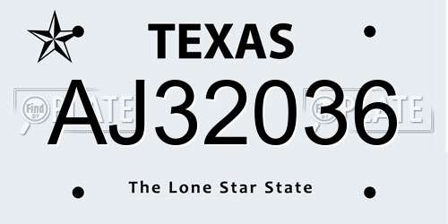 AJ32036 Texas License Plate