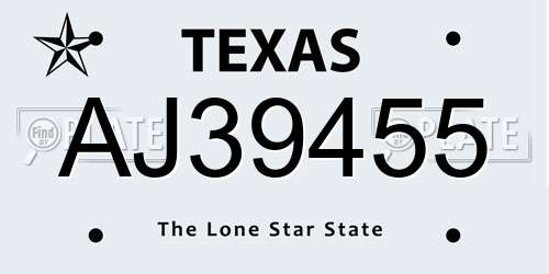 AJ39455 Texas License Plate